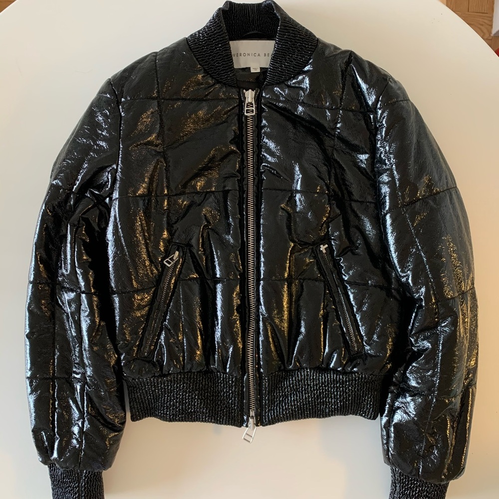 Veronica Beard Shiny Black Puffer Jacket